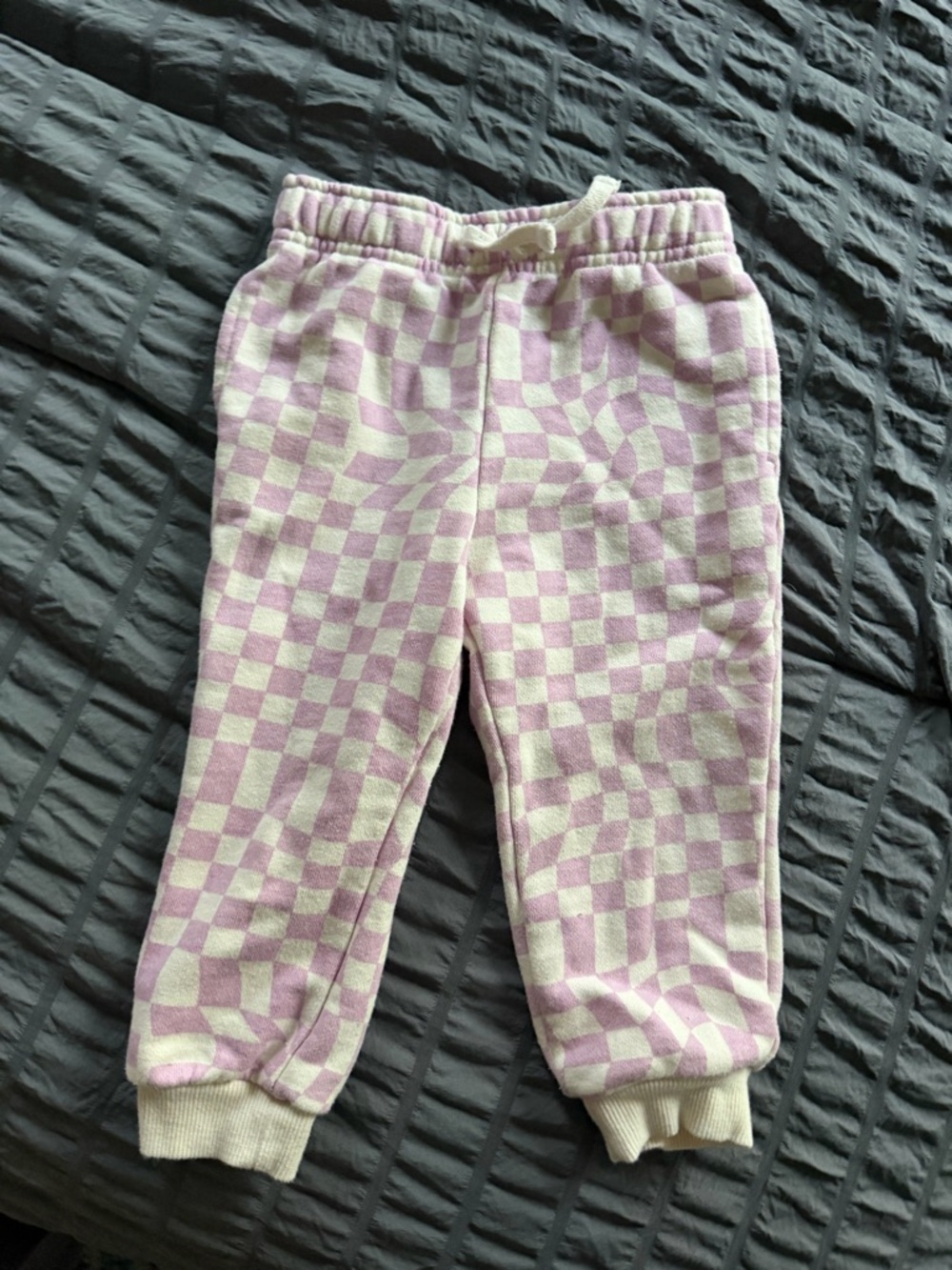 Kids Checkerboard Joggers - Pink & Cream Knit
